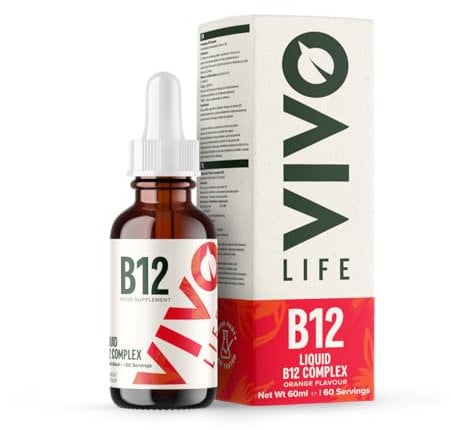 Vivo Life Vitamin B12 Complex, High Potency Health Supplement, Orange Flavour Liquid Drops, 60ml, 60 Servings