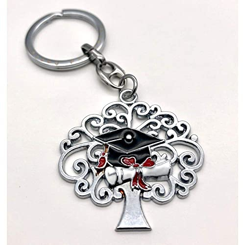 Publilancio srl 10X Portachiavi metallo ALBERO DELLA VITA con TOCCO LAUREA bomboniera | 10 gadget da regalare molto utili per bomboniere lauree