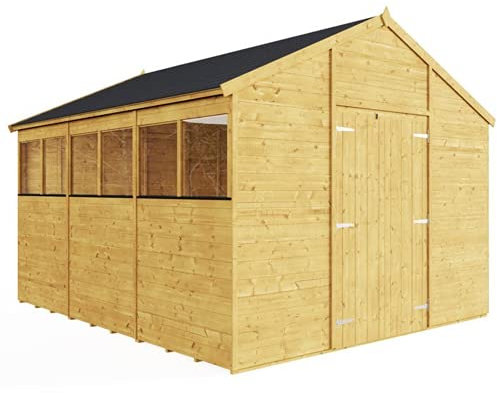 BillyOh 12x10 Expert Tall Apex Wooden Garden Shed | 11mm Tongue & Groove Walls Garden Storage Shed with Floor, Roof, & Felt, Wide double Doors, Optional Pressure Treatment Outdoor Storage Building