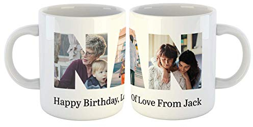 Personalised Photo Collage Coffee Tea Mug Cup with Three Pictures Inside Letters with a Special Message. 3 Pictures Inside NAN for Birthday's, Special Occasions etc