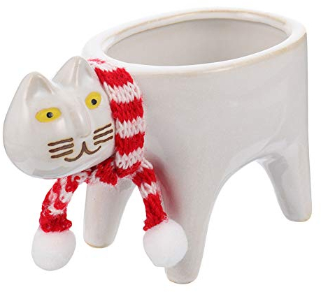 Cabilock Creative Cat Ceramic Plant Pot Cartoon Flower Planter Drainage for Decorative Container for Home Office Room and Bedroom