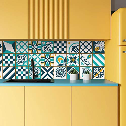 ADesign 32 Pz Adesivi per Piastrelle Bagno e Cucina 15 x15 cm Autoadesivo Decorazione Adesivo murale in PVC Impermeabile Adesivi Pavimento Parete mattonelle mosaico stile /T1051
