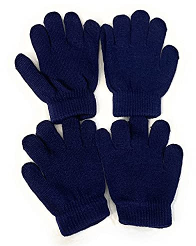 Caprilite 2 Pairs of Kids Children's Magic Primary School Gloves Winter Warm Stretchy Glove UK (Navy Blue)