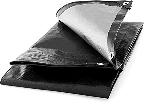 2 x 2 m Black 235 GSM Tarpaulin Waterproof Heavy Duty Tarp Sheet Cover, Groundsheet - Waterproof, Weatherproof, Frost-Resistant, UV Protection, Universal, Multipurpose, Reinforced Eyelets