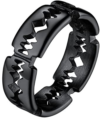 U7 Mens Black Rings Razor Blade Novelty Pendant Ring Vintage Jewelry for Men