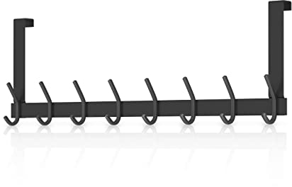 Dripex Türhaken zum einhängen mit 8 Doppelhaken aus hochwertigem Edelstahl Türgarderobe für Türfalz bis 2,1 cm Türhänger Schwarz