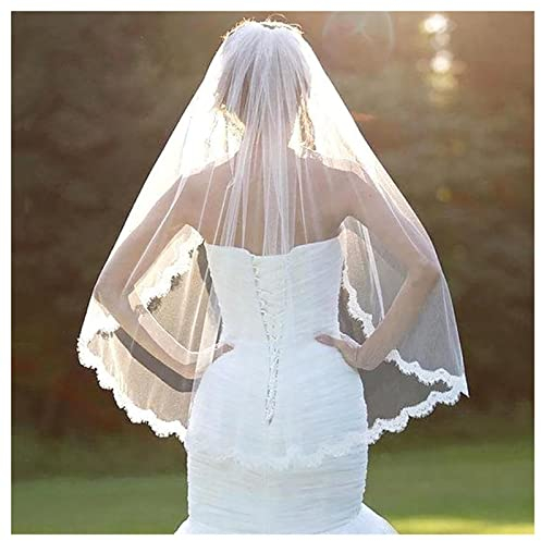 Spitze Brautschleier Brautdruck Kathedrale Kopf Schleier Braut Kristall Weicher Tüll Schnittkante Fingerspitze Haarschmuck mit Kamm für Frauen Bräute Bachelorette Party (Weiß B)