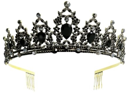 Paxrmuky Damen Krone Barock Tiara Kristall Krone Strass Krone Hochzeit Tiara Königin Tiara Krone Vintage Schwarz Krone für Hochzeit Abschlussball Damen Geburtstag Party Halloween Party, 15*6CM,