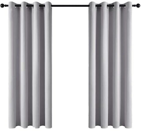 Topfinel Blackout Curtains for Bedroom Light Grey Curtains for Living Room Eyelet Thermal Insulated Kitchen Curtains for Windows W117 x L137 CM,2 Panels