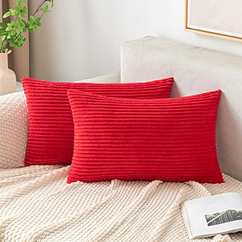 EMEMA Kissenbezug 30x50 cm Kordsamt Kissenbezüge Dekokissen Sofakissen Cord Kissenhülle Zierkissenbezug Kord Dekorative Weiche für Sofa Wohnzimmer Schlafzimmer 2er Set Rot
