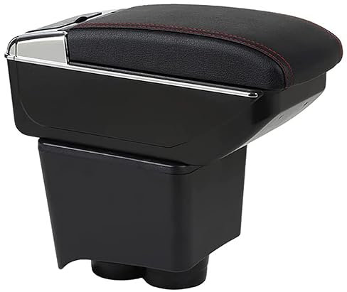 OYHCM Accoudoir Convient pour Volkswagen POLO VW Polo 9N 3 (2002-2009) Noir Accoudoirs avec Compartiment de Rangement Central Console Organiseur et Porte Boisson Suture Rouges