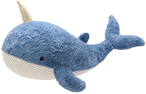 Firecos Wal Hai Plüschtier Riesen Kuscheltier Weicher Blauwal Umarmungskissen 60/90/120cm Großes Tier Kissen Dekokissen Geschenk für Halloween Weihnachten Geburtstag (Blauwal, 60cm)