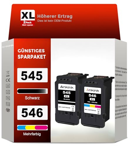 ANKINK Kompatibel Tintenpatrone Druckerpatronen als Ersatz für PG 545XL CL 546XL für Canon Patrone 545 546 XL für MG2450 MG2550 MG2950 MG2550s TR4550 TR4551 TR4650 TS3350 TS3450 Schwarz Farbe 2 Pack