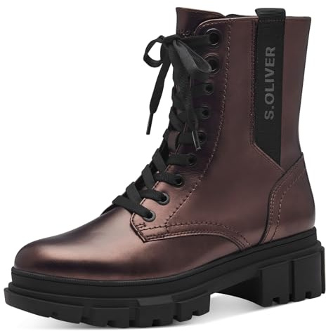 s.Oliver Damen Stiefeletten ohne Absatz zum Schnüren Vegan, Metallisch (Bronce Metall.), 38 EU