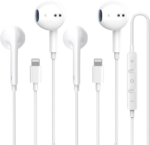 Dairle Lot de 2 iPhone écouteurs Intra-Auriculaires avec Lightning Câble, Certifiés MFi, Compatibles avec iPhone 7/8/X/11/12/13/14 iPad