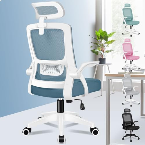 ALFORDSON Bürostuhl, Sessel mit Kopfstütze, Computer-Schreibtischstuhl mit Lordosenstütze, Drehstuhl für das Heimbüro, Blau