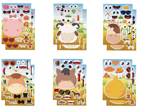 Leryveo Aufklebergesichter für Kinder, Erstellen Sie Aufkleberbögen für Kindergesichter | Niedliche Anime-Gesichtsaufkleber | Goodie-Bag-Aufkleber, Tier-Aufkleberbögen für Kunsthandwerk,