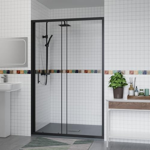 Aquariss 1300x800mm Shower Enclosure Wetroom Cubicle Matte Black with 1300mm Sliding Shower Screen Door 6mm Easy Clean Glass, Anthracite SMC Anti Slip Shower Tray and Free Waste