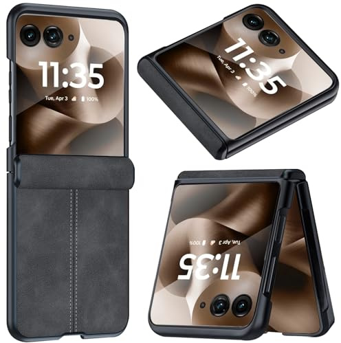 NINKI für Motorola Moto Razr 60 2025 Hülle mit Scharnierschutz, Motorola Razr 60 Ultra handyhülle, schlank Moto Razr Plus 2025 dünne Lederhülle für Moto Razr 60 Ultra Schutzhülle Schwarz