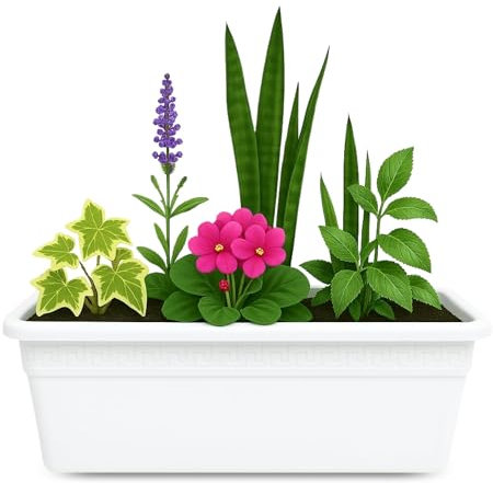 TECHZOCO Jardinera de plástico sin Plato, Balconera plástico, Macetero para Jardín, Fabricado en Polipropileno, Apto balcón, Patio, Interior/Exterior, 60 cm Largo x 16.5 cm Alto x 18 cm Fondo, Blanco