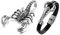 Aroncent Skorpion Halskette Anhänger Armband: 2PCS Herren Damen Skorpion Schmuck Set Edelstahl Scorpion Biker Anhänger mit 55cm Kette und Leder Armband Silber Schwarz