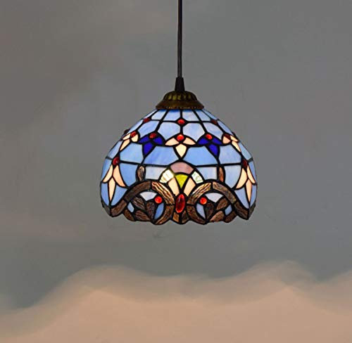 GDLight 8 Pouce Style Tiffany Pendentif Lumières Bleu Baroque Méditerranéen Créatif Lustre En Verre Souillé Lampes Suspendues 20cm