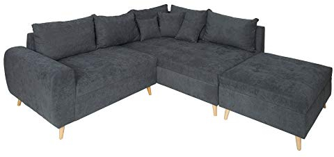 invicta INTERIOR Design Ecksofa Scandinavia anthrazit 250cm Nosag Polsterung mit Hocker und Kissen Couch Sofa Eckcouch