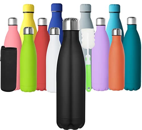 GeeRic Botella Termica 500ml,Botella Agua Acero Inoxidable Mantener 12H Caliente/24 Frío,Botella de Agua+Cepillo+Bolsa portátil para Taza Termo para Acampar,Escuela,Deportes,Gimnasio,negro