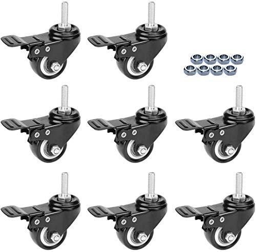 Ruedas Giratorias De Vástago Espuma De Poliuretano Ruedas Silenciosas Sin Ruido, Ruedas Giratorias De Goma Rueda Giratoria Trolley para Muebles Paquete De 8 con Freno