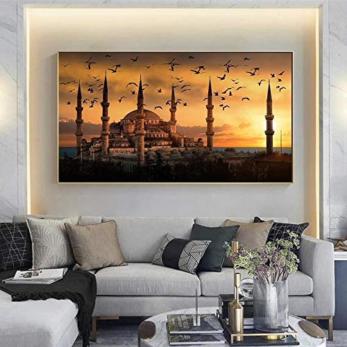 Moderner Giclée-Druck auf Leinwand Landschaftskunst Istanbul bei Sonnenuntergang Gemälde Wandkunst für Wohnzimmer Wohnkultur 50x100cm rahmenlos