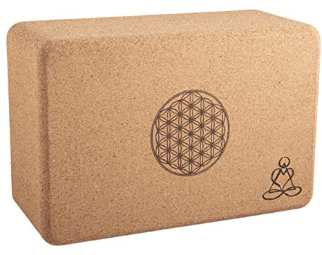 Yogablock aus Kork, groß mit Blume des Lebens und Mandala