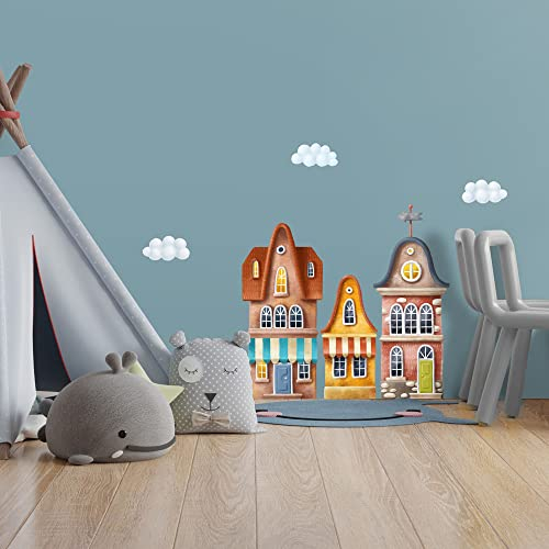 Häuser mit Markisen 95x95cm / Aufkleber Kindergarten / Wandsticker Kinderzimmer