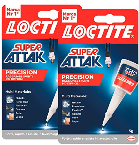 Loctite Super Attak Precision Colla Trasparente Multimateriale con Beccuccio Extra Lungo Raggiunge i Punti più Difficili Rapido per Metallo Porcellana Legno Plastica Gomma Pelle - 2 Flaconi da 5g