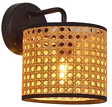 GUANSHAN Rattan Wandlampe Wabi-Sabi Stil Wandleuchten Fassung Korridor Wandbeleuchtung Kreative Dekorative Wandlampe für Wohnzimmer, Schlafzimmer, Restaurant