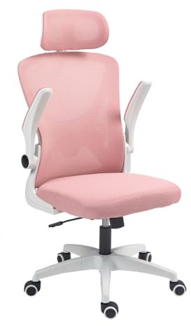Panana Office Chair Mesh Back Ergonomic Desk Chair with Flip-up Armrest Executive Swivel Computer Chair (High Back Pink)