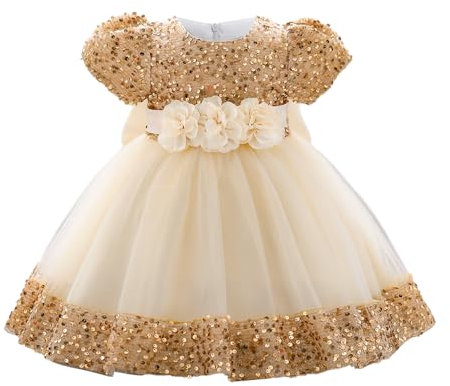 Baby Girl Party Dress Princess Puffy Sequin Tulle Festival First Birthday Christening Dresses Gold 3-6 Months