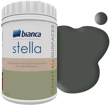 Bianca Stella Möbelfarbe Ohne Schleifen für Küche & Bad, Anthrazitgrau, Glänzend, 1000ml, Wasserbasiert, Möbellack für alle Oberflächen, Holzfarbe, Fliesenfarbe, Metallfarbe & Renovierfarbe