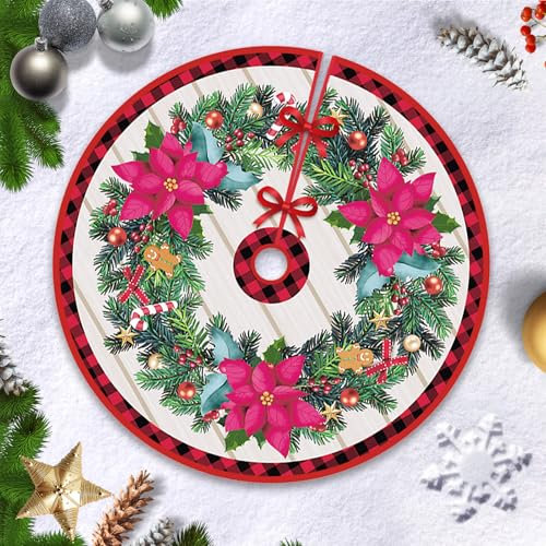 Hianjoo Falda de árbol de Navidad, 120cm / 47 Inch Tela navideña para Base de árbol Cubre Pie Alfombra para Navidad Fiesta de año Nuevo Vacaciones en Casa Decoración (Estilo Guirnalda, 120cm)