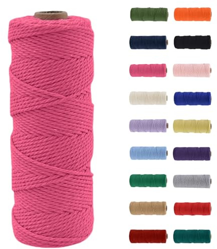 Makramee Garn 2mm, Makramee Garn Rosenrot, Makramee Baumwollgarn 2mmx100m, Baumwollkordel Natur, Baumwoll Bastelschnur für Basteln Stricken Boho Deko DIY Handwerk Wandbehang Wohnzimmer Balkon