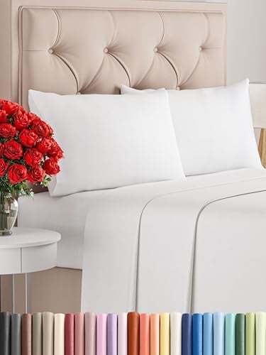 Juego de Sabanas 4 Piezas Cama 180x200 - Sábana Bajera, Sábana Encimera y 2 Fundas Almohada 50x80 - Microfibra Suave Transpirable Antiarrugas - Ropa de Cama Colchón hasta 35cm - Oeko-Tex - Blanco