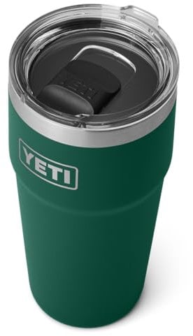 YETI Rambler Cup, Vacuum Insulated Stainless Steel Stackable Cup with Magslider Lid, Black Forest Green, 20 oz (591 ml)