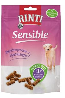 RINTI - Insekt Bits Hypoallergen | Hypoallergene, leicht verdauliche Snacks für Sensible, ausgewachsene Hunde. Getreide- und zuckerfreie Hundesnacks ohne Zusatzstoffe im Frischebeutel | 12x50g