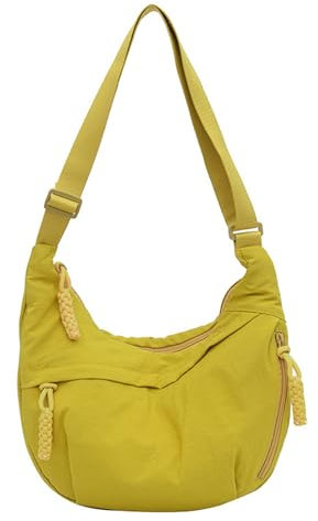 Damen Halbmond Crossbody Schultertasche, Nylon Crossbody Bag, Hobo Halfmoon Bag, Crossbody Bag Umhängetasche, Halbmond Umhängetasche, Dumpling Umhängetasche mit verstellbarer Schultergurt (Gelb-L)