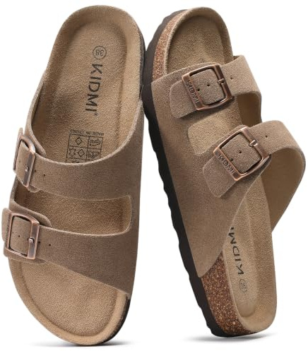 KIDMI Women Sandals Arch Support Cork Footbed Slide,Mocha 6-6.5