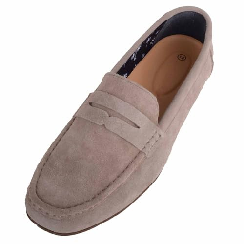 ABSOLUTE FOOTWEAR Mens Genuine Leather Suede Casual Loafer Slip On Shoes, Latte, UK 12 / EU 46
