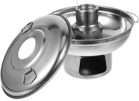 GRIRIW Holzkohle-Hot Pot feuertopf tischkocher Chinesisches Kochgeschirr Alkoholherd Heißer Topf Alkoholtopf für den Außenbereich Alkohol Topf Wok für Herde Rostfreier Stahl Silver