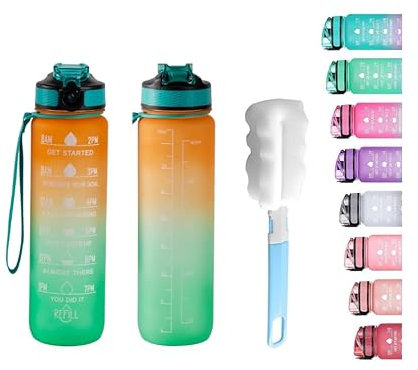 Apex.99 Sports Water Bottle with Straw,1Litre Motivational Water Bottles with Time Marking,Leakproof Hydration Bottle, Reusable BPA-Free Bottle,32oz Drinks Bottle for Fitness, Gym, Office,outdoor