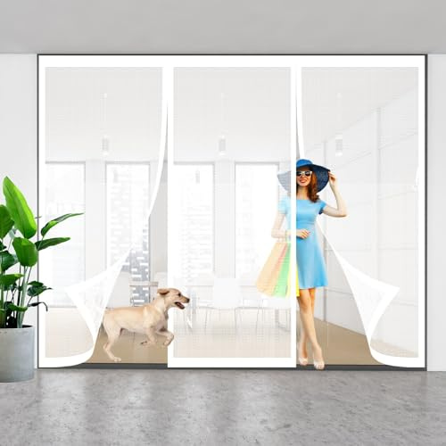 Zanzariera Magnetica 400 x 330 cm Chiusura Automatica Traspirante Facile da Installare Anti Zanzare Insetti Zanzariera con Magneti in Vetroresina per Balcone Soggiorno, Bianco