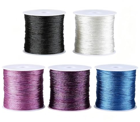 Bangbobi 5 Rollen Glitzergarn, 250m Goldfaden zum Basteln, 0.4mm x 50m/Rolle, Schnur zum Basteln von Schmuck, Halsketten und Armbändern
