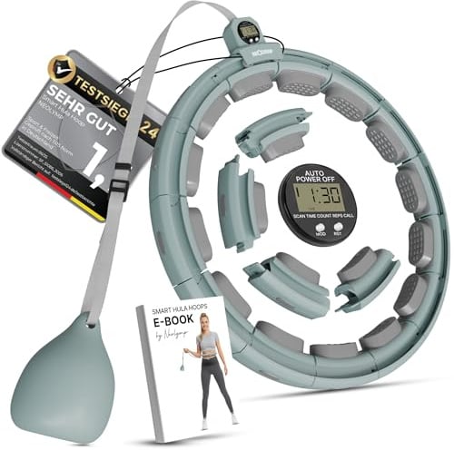 NEOLYMP Smart Hula Hoop Reifen Erwachsene – Hula Hoop leise mit integriertem Tracking für Zeit, Umdrehungen und Kalorien – Fitness Ring verstellbar 29–40 cm (Sky Blue)